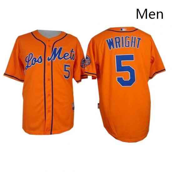 Mens Majestic New York Mets 5 David Wright Authentic Orange Los Mets Cool Base MLB Jersey